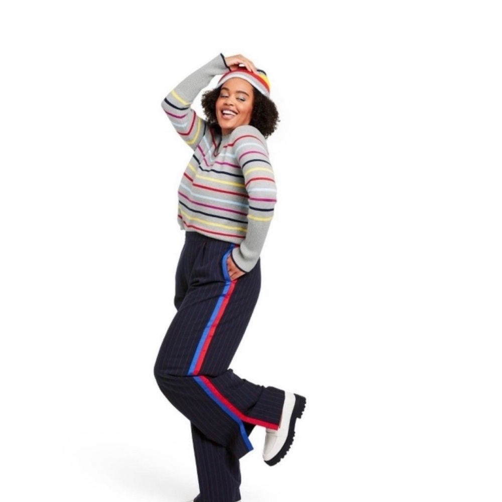 La Ligne Navy Joggers with Red and Blue Stripes